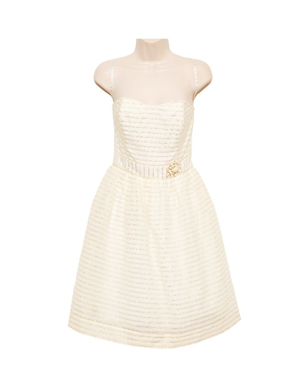 LILLY PULITZER White With Gold Threading Sweetheart Strapless Mini Dress Size 4 - Picture 4 of 10